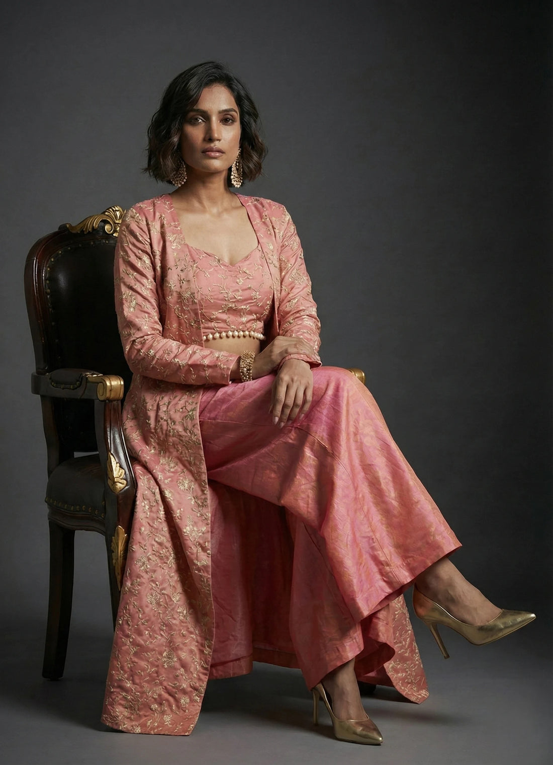 Blush Pink Floral Organza Set- 52704C