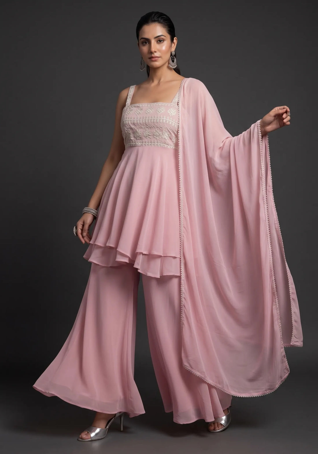 Baby Pink Peplum Gharara Set