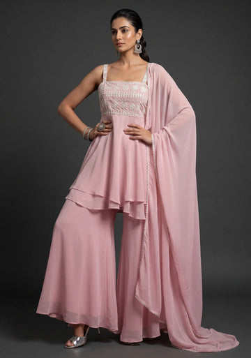 Baby Pink Peplum Gharara Set