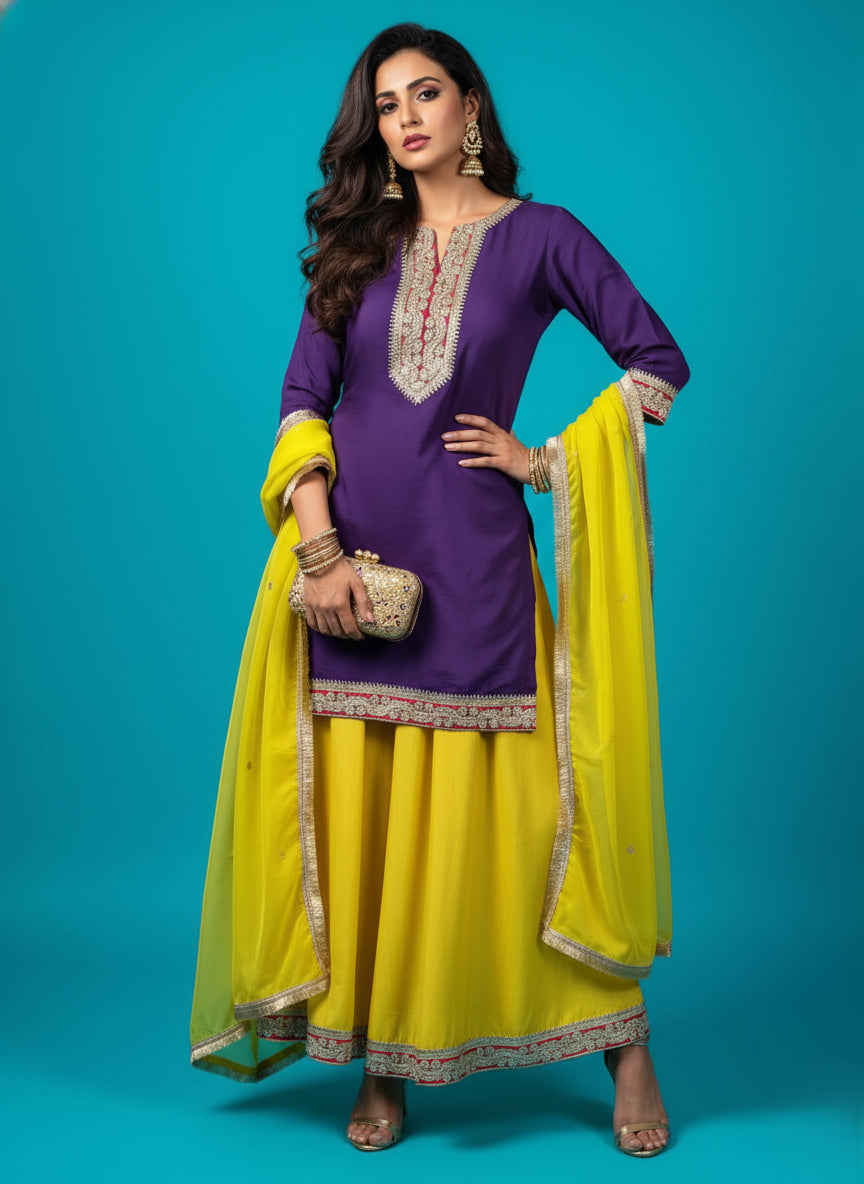 Purple Lace Highlight Kurti Set - 52708KS