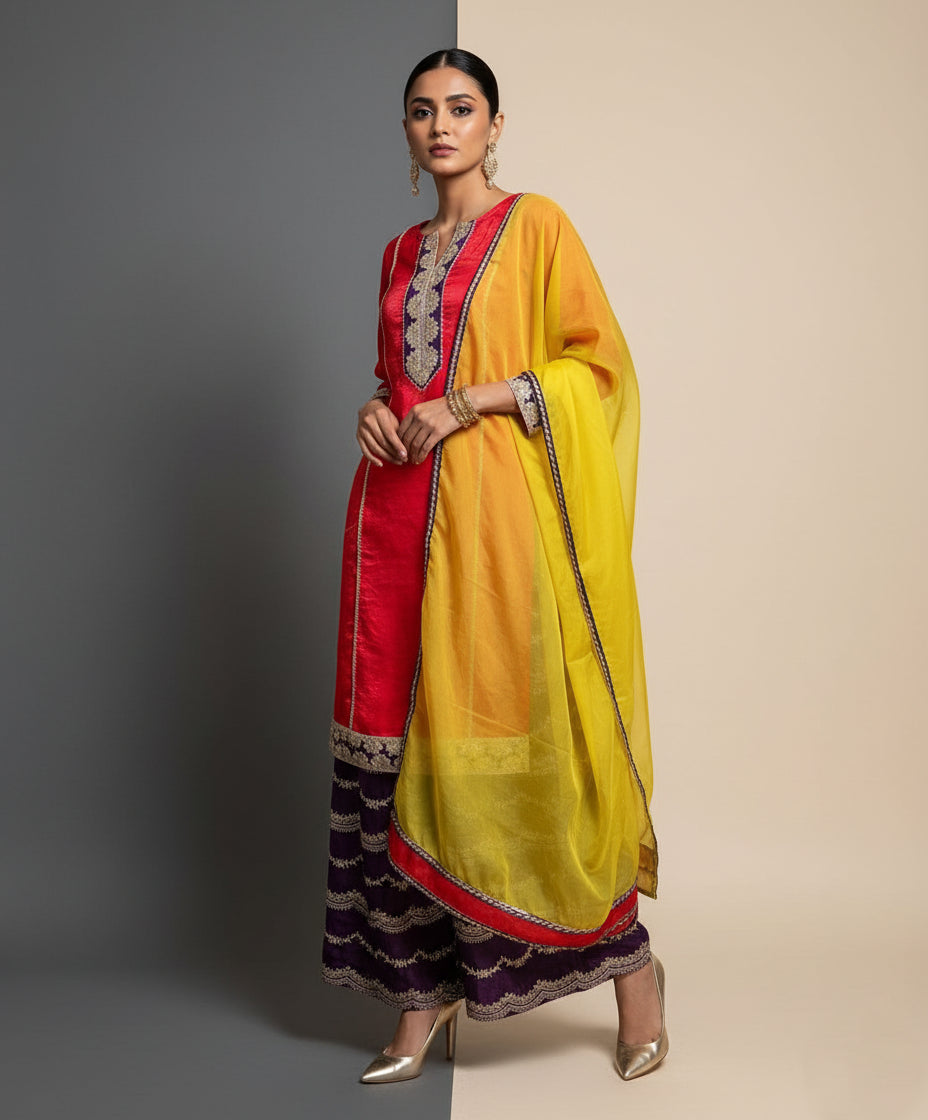 Crimson Grace Kurti & Royal Violet Palazzo Ensemble - 52710KS