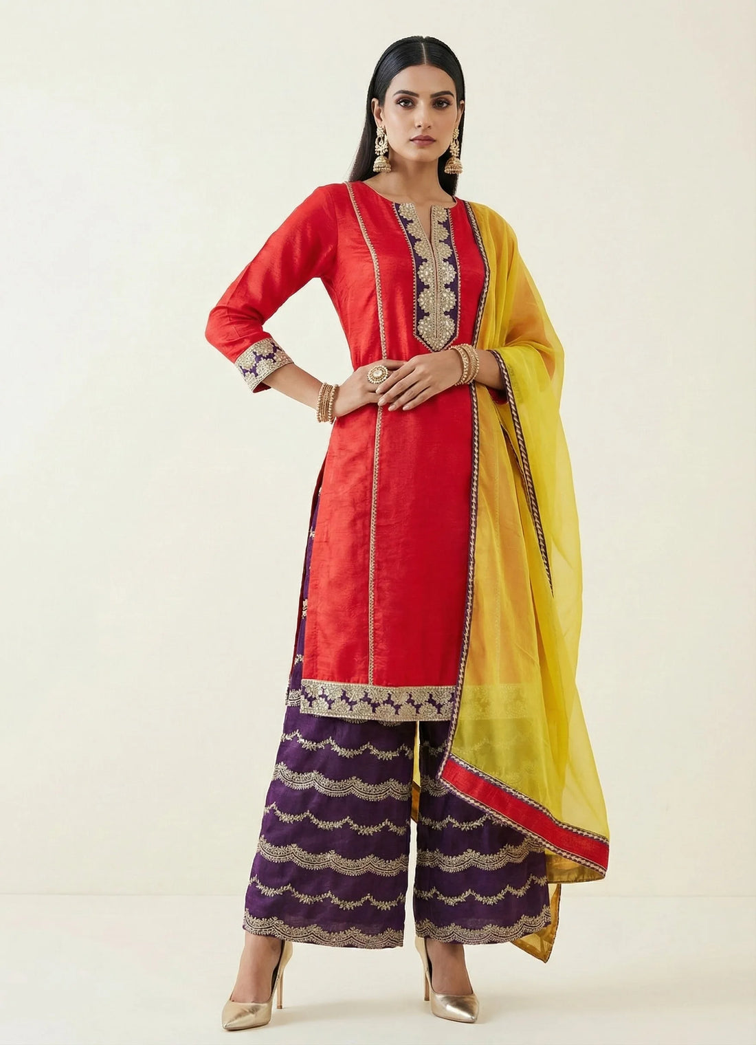 Crimson Grace Kurti & Royal Violet Palazzo Ensemble