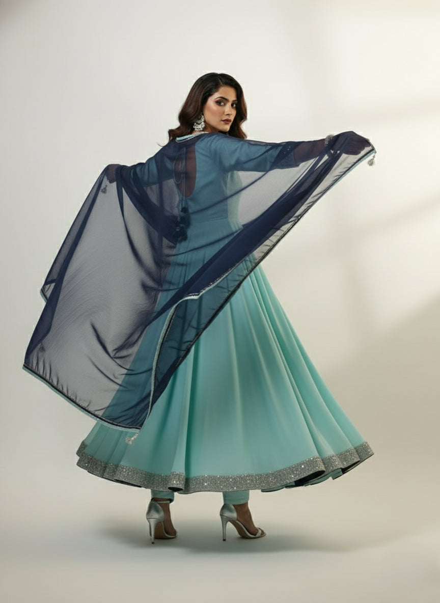 Sky Blue Anarkali Set - 52718KS