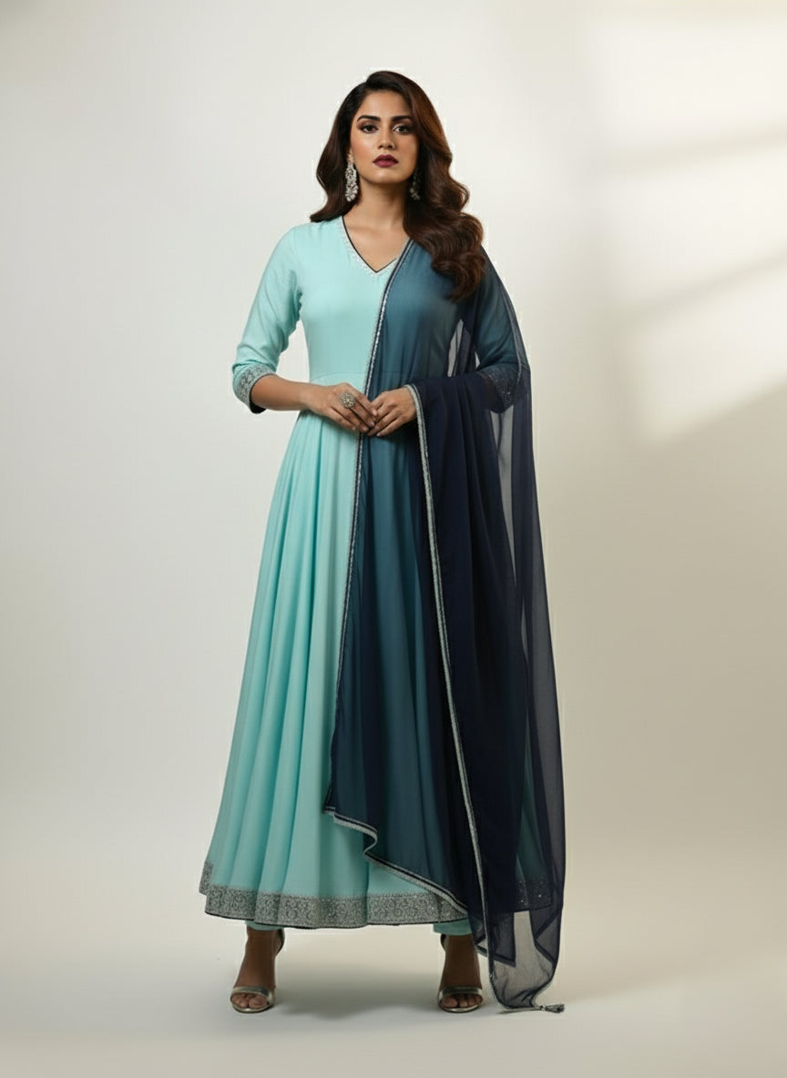 Sky Blue Anarkali Set - 52718KS