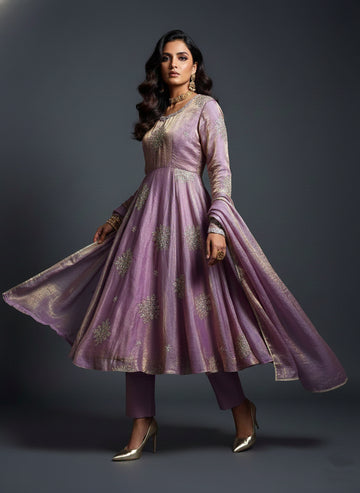 Lavender Motif Embroidered Anarkali - 52722KS