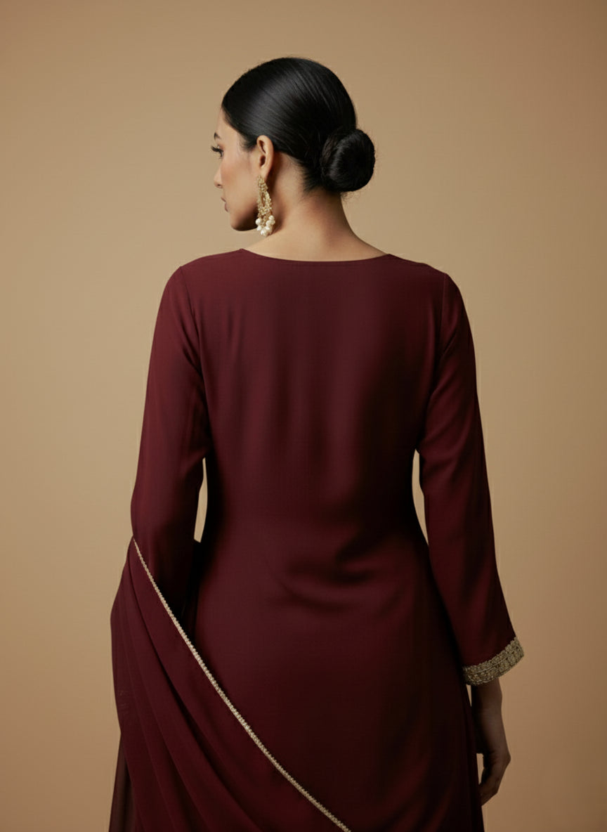 Maroon Elegance Georgette Kurti Palazzo Set - 52723KS
