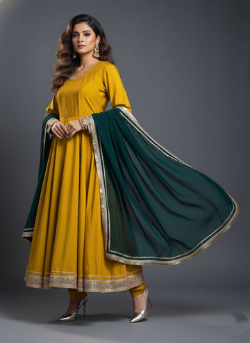 Mustard Yellow Anarkali Set - 52724KS