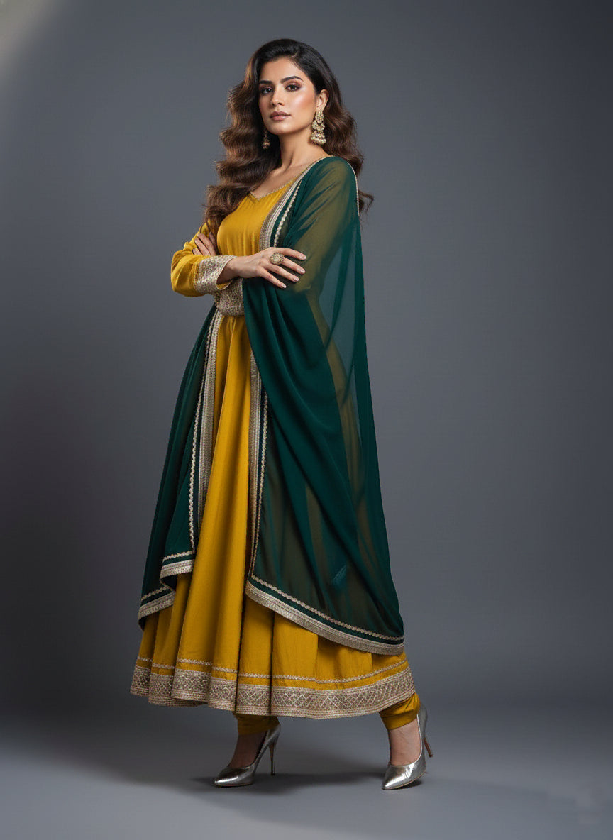 Mustard Yellow Anarkali Set - 52724KS