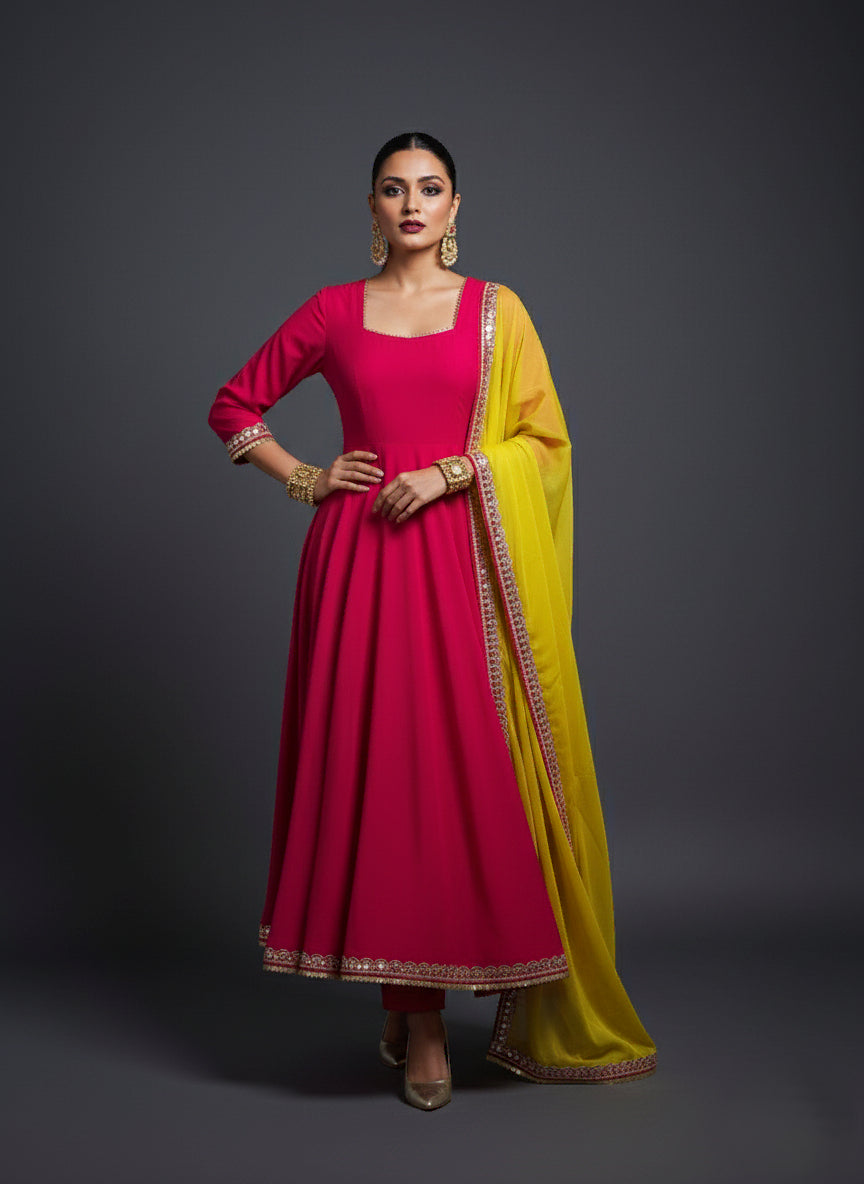 Crimson Charm Anarkali Set - 52726KS