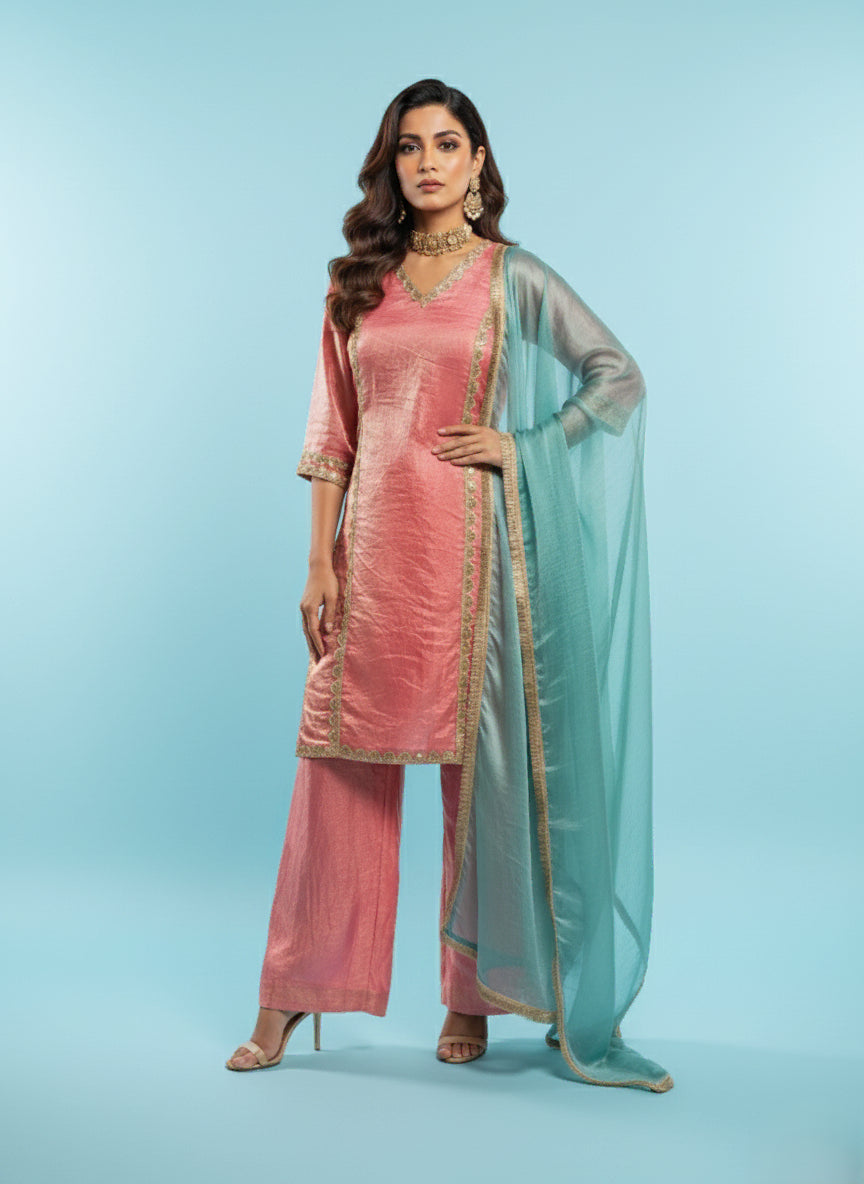Blush Elegance Organza Kurti Set - 52727KS
