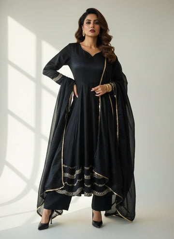 Midnight Grace Embroidered Anarkali Set - 52729KS