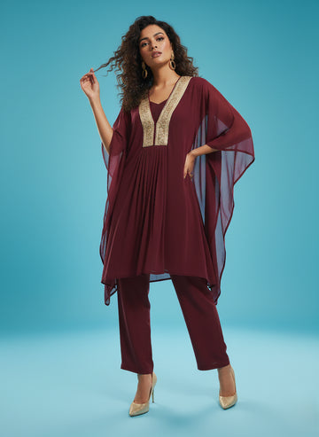 Maroon Kaftan Ensemble - 52738C