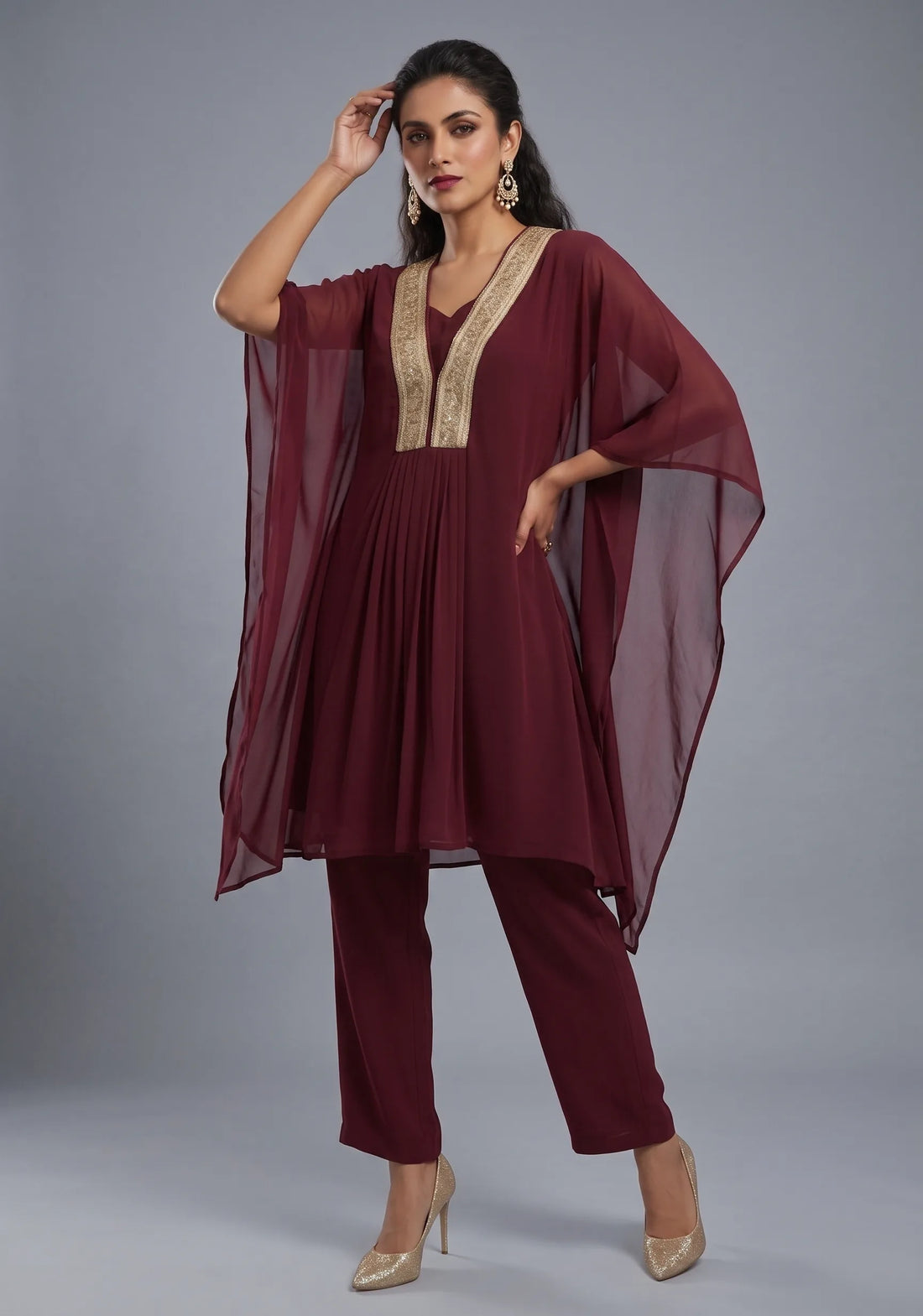Maroon Kaftan Cord Set