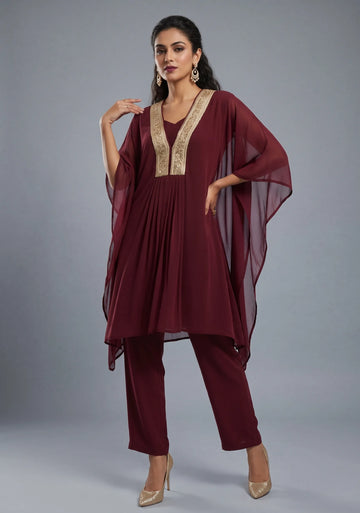 Maroon Kaftan Cord Set