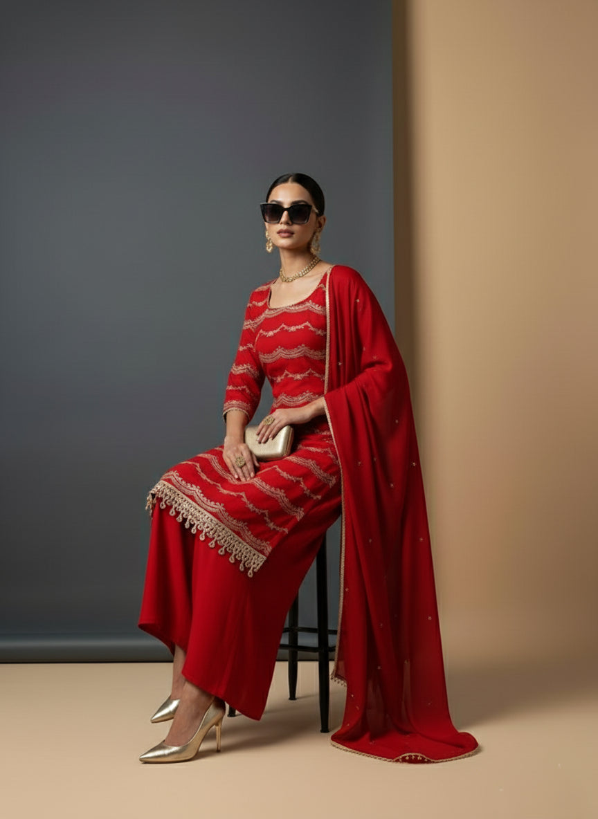 Scarlet Bloom Organza Kurti Set - 52740KS