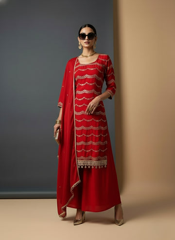 Scarlet Bloom Organza Kurti Set - 52740KS