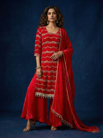 Scarlet Bloom Organza Kurti Set - 52740KS