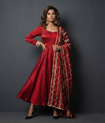 Maroon Floral Scallop Anarkali Set