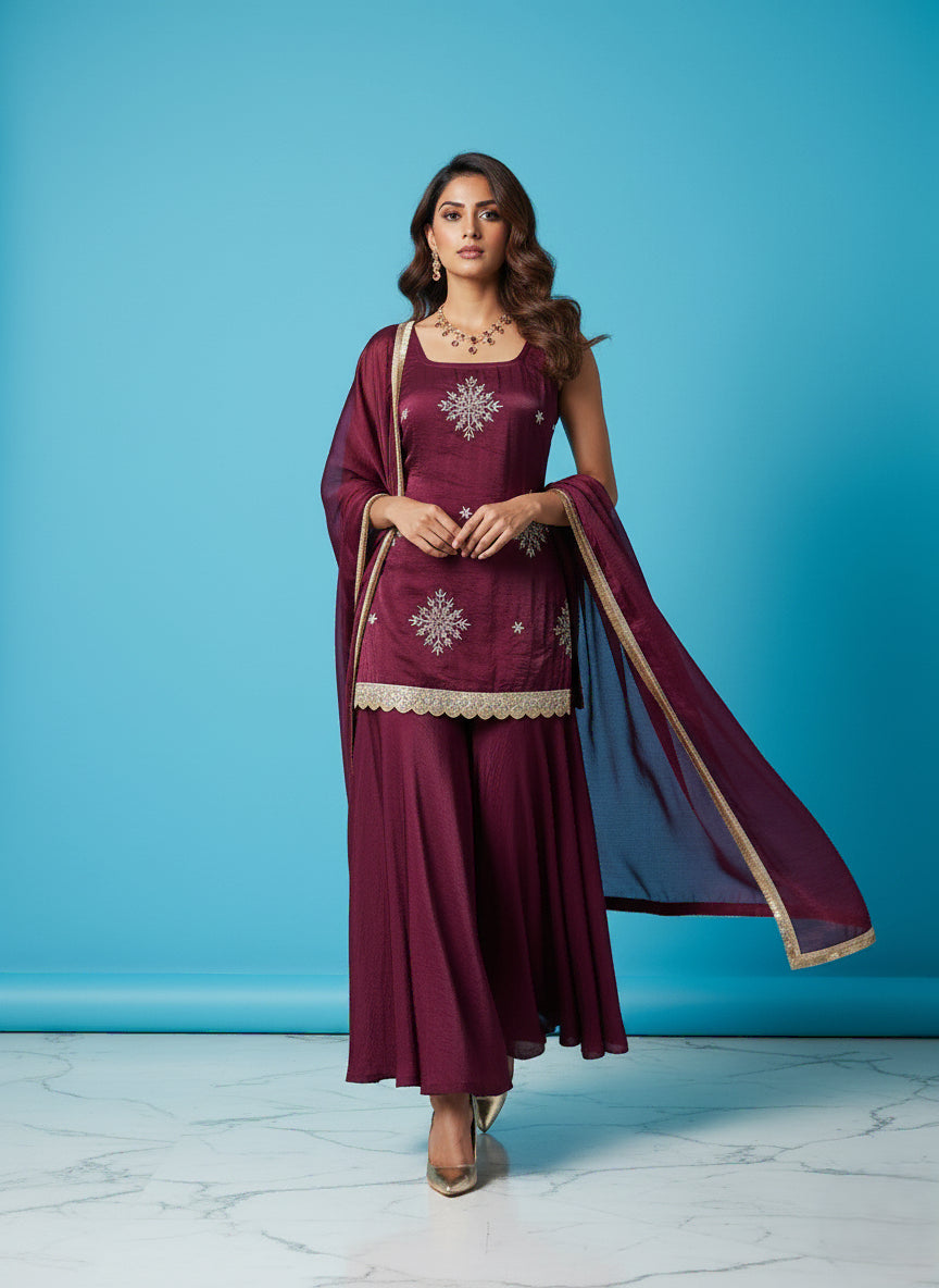 Wine Elegance Kurti Set - 52744KS