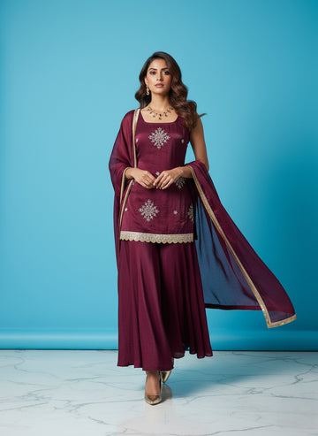 Wine Elegance Kurti Set - 52744KS