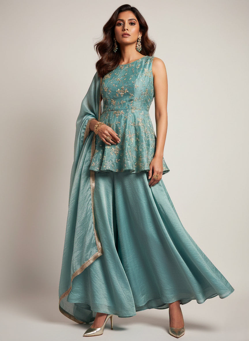 Azure Bloom Peplum Set - 52745KS