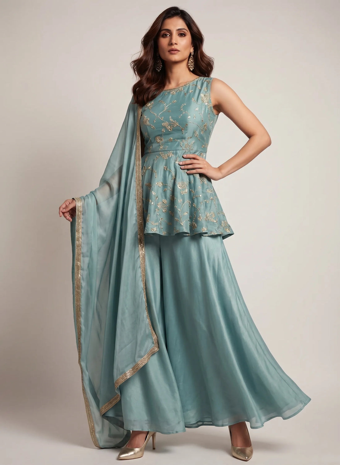 Azure Bloom Peplum Set