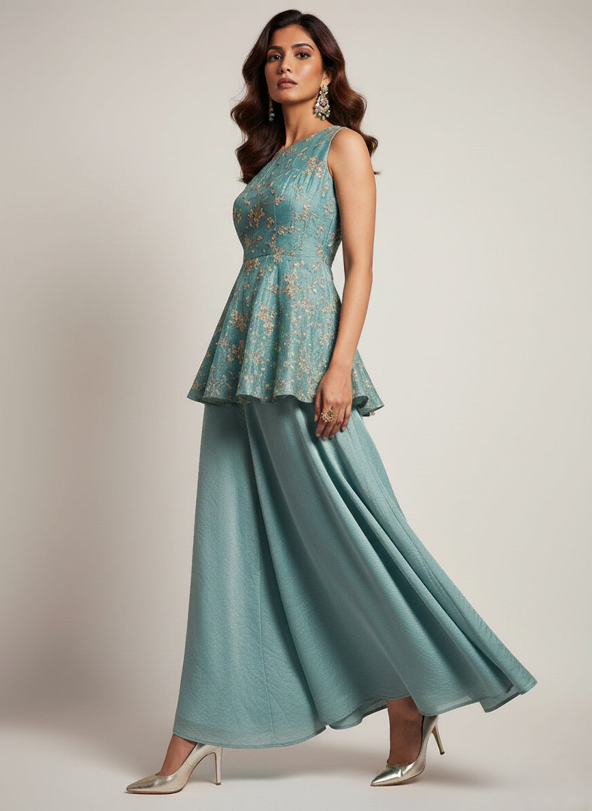 Azure Bloom Peplum Set - 52745KS