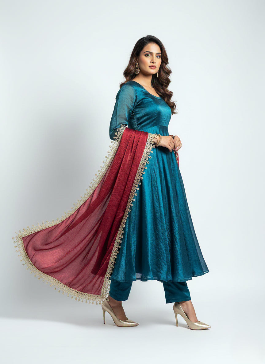 Teal Mirage Anarkali Set - 52746KS
