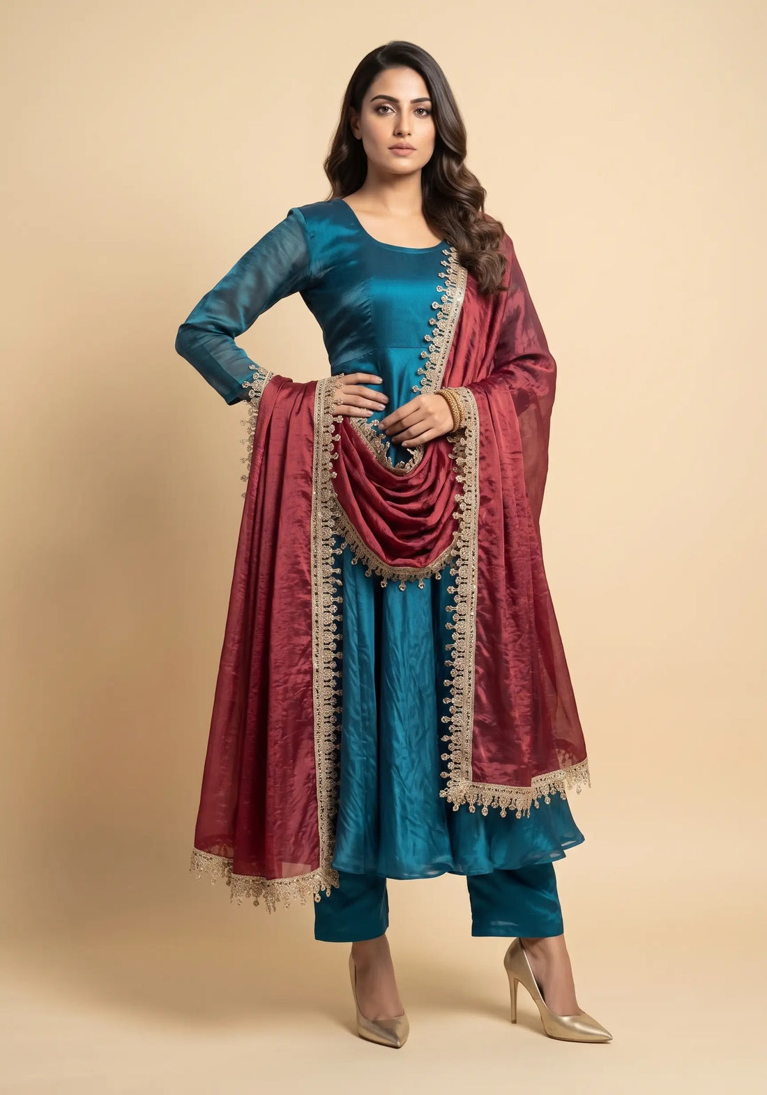 Teal Mirage Anarkali Set