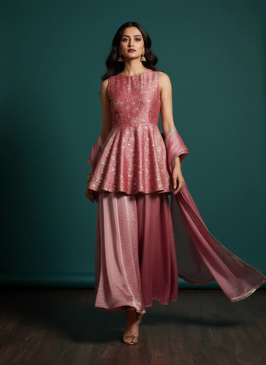 Blush pink Azure Bloom Peplum Set