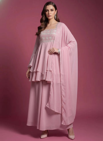 Blush Bloom Sleeved Peplum Gharara Set