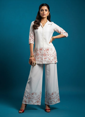 Ivory Floral Grace Kurti Palazzo Set