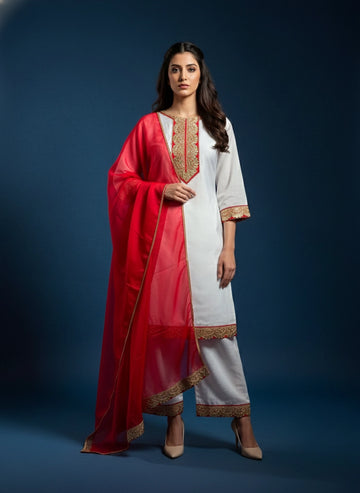 Ivory Red Noor Farshi Set