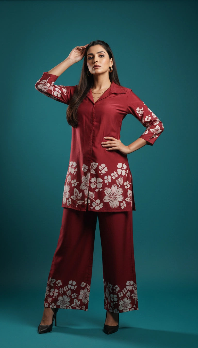 Crimson Bloom Co-Ord Set