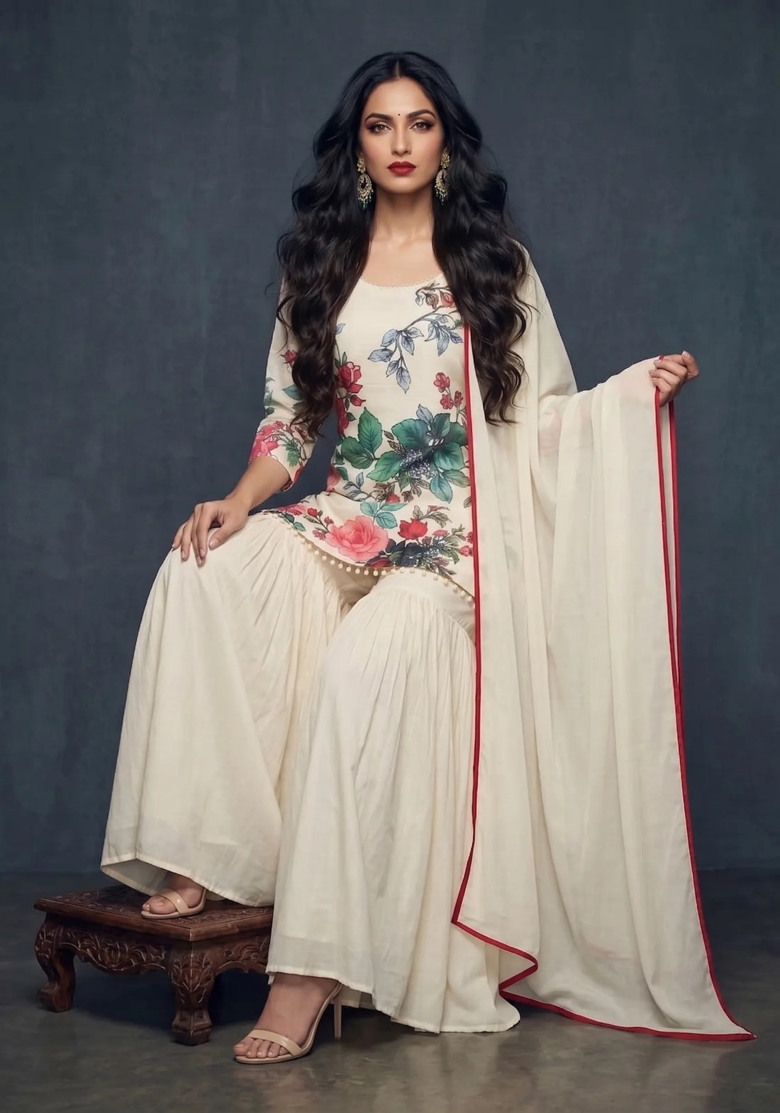 Ivory Bloom Sharara Set