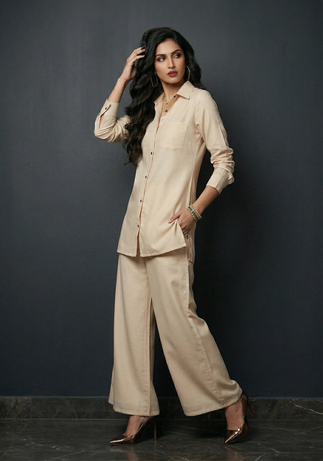 Beige Ease Mull Cotton Co-ord Set