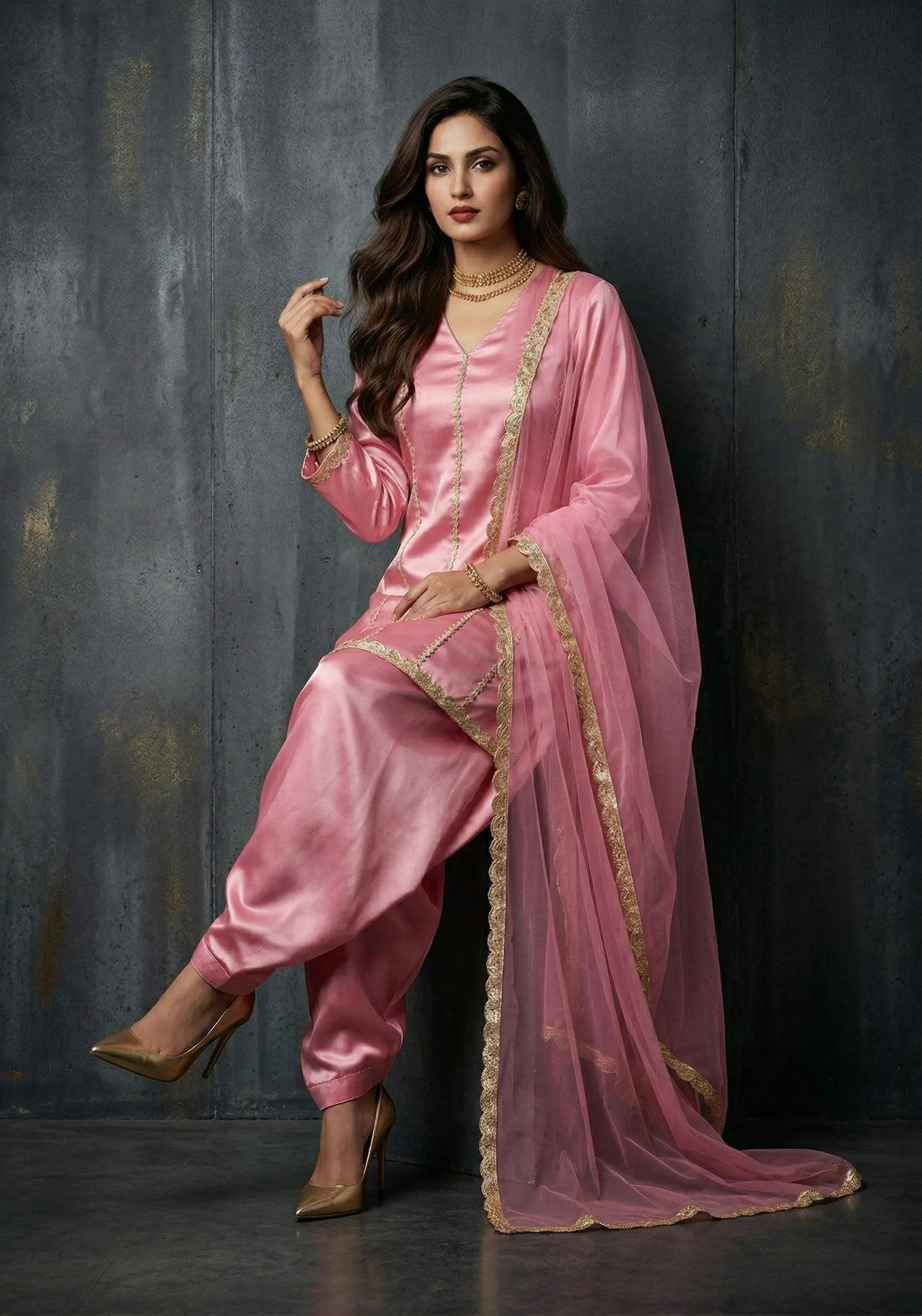 Gulnaar Gota A-Line Farshi Set