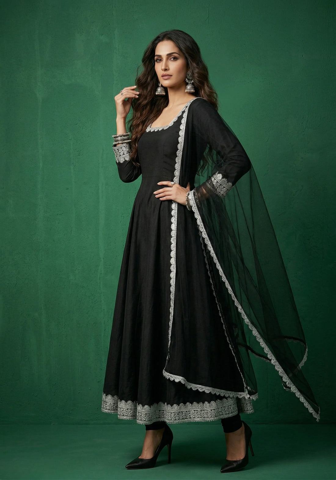 Noir Lace Anarkali Kurti Set