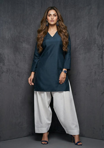 Midnight Teal Straight Kurti Set