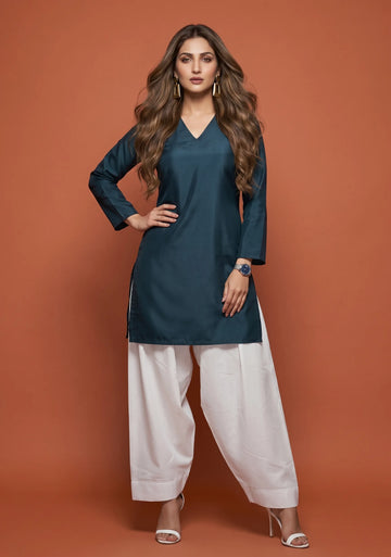 Midnight Teal Straight Kurti Set