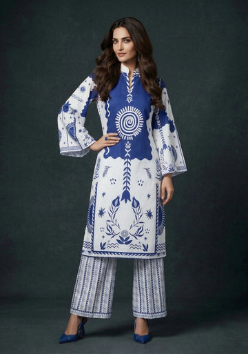 Indigo Ivory Art Print Kurti Set