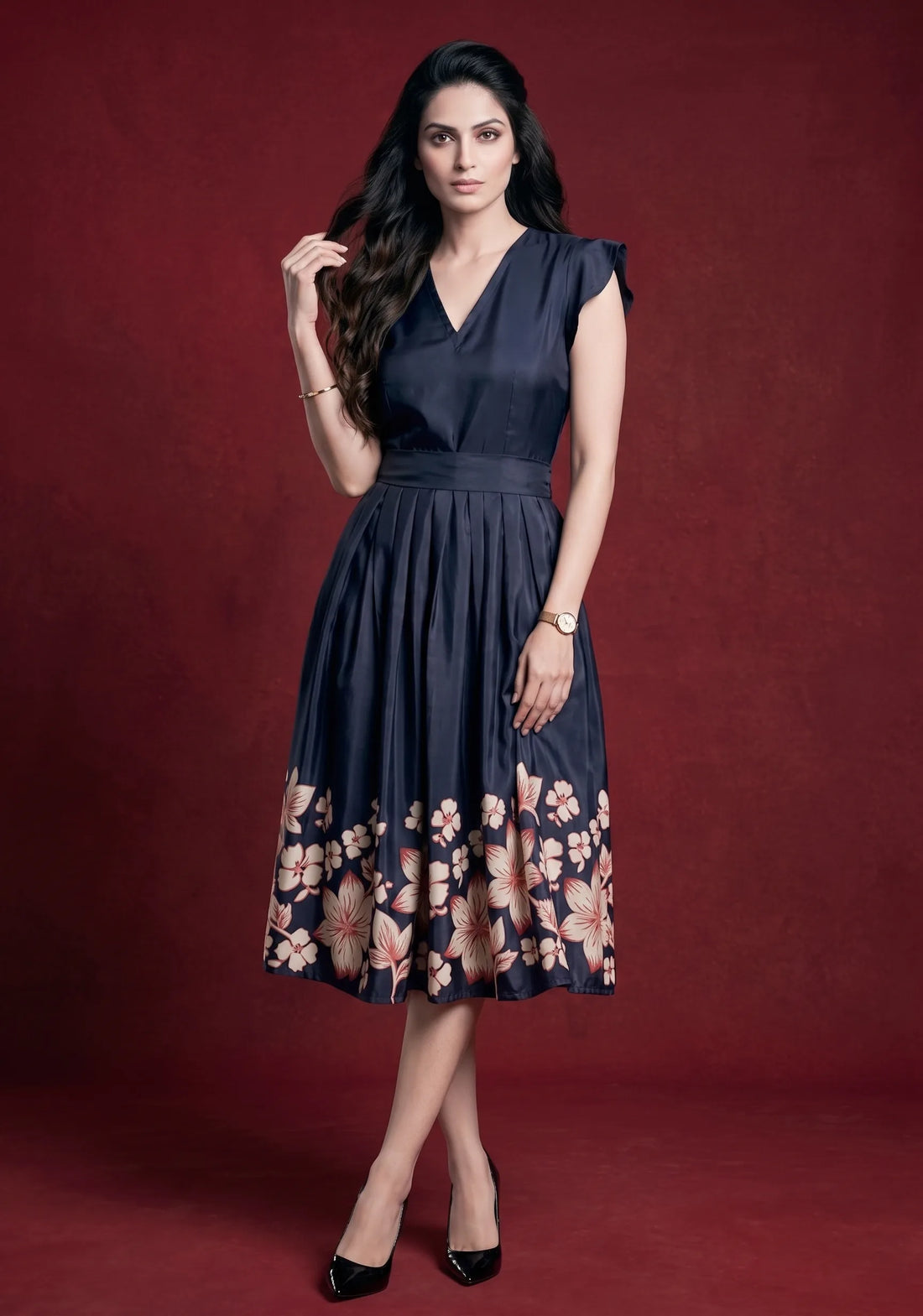 Bloomline Frill Roman Silk Dress