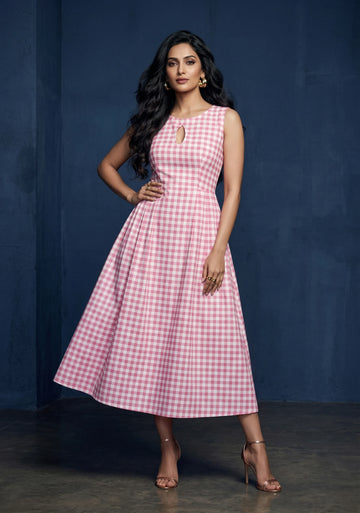 Pink Gingham Grace Midi Dress