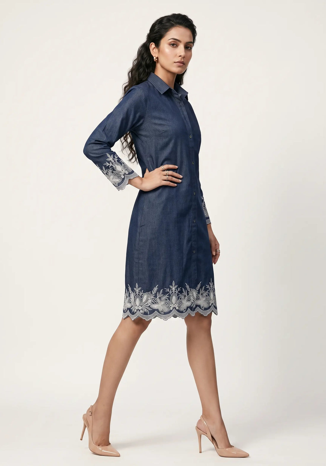 Indigo Lace Shirt Denim Dress