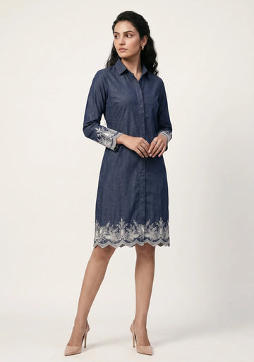 Indigo Lace Shirt Denim Dress