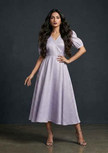 Lavender Stripe Wrap Midi Dress
