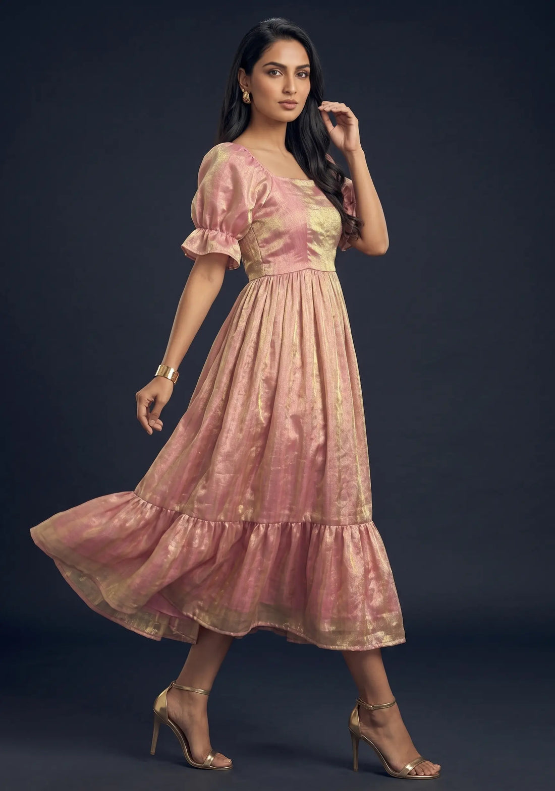 Blush Glow Tiered Midi Dress