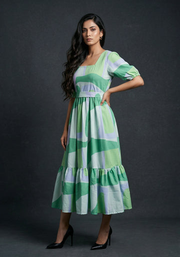 Mint Muse Tiered  Maslin Midi Dress