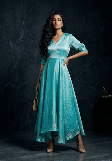 Aqua Aura Satin Flow Dress