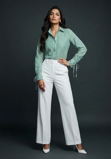 Emerald Stripe Tie-Cuff Shirt